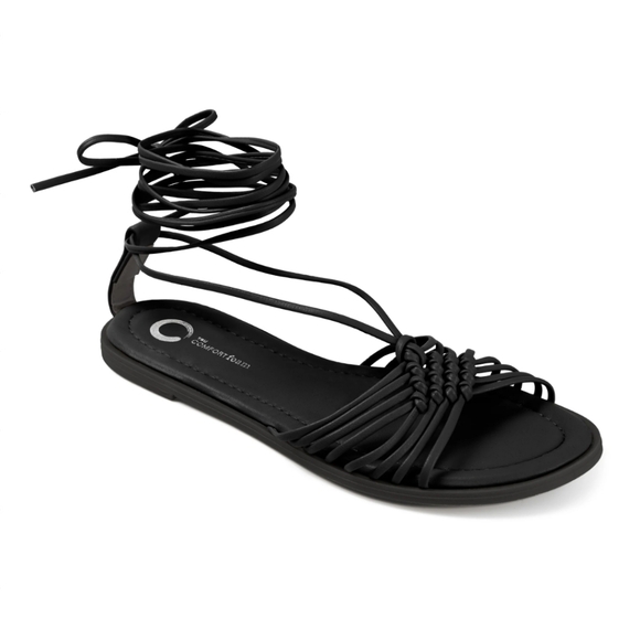Journee Collection Jess Sandals Wraparound Ankle Tie Open Toe Vegan Leather NIB - Picture 7 of 8